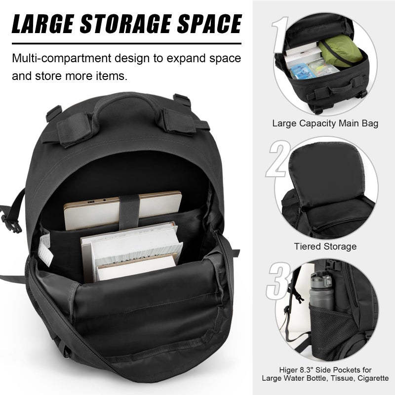 Jueachy حقيبة ظهر تكتيكية جويشاي للرجال للتنزه حقيبة يومية موللي حقيبة عسكرية مقاومة للماء سعة 30 لتر مع شارة علم الولايات المتحدة سوداء - Image 5